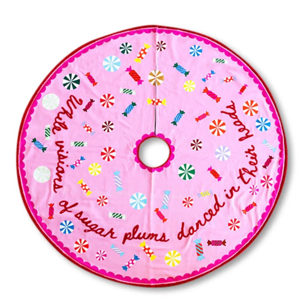 NWT Furbish Sugar Plum Embroidered Christmas Tree Skirt in pink